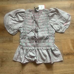 NWT Small Lulu's Pink and Green Striped Blouse